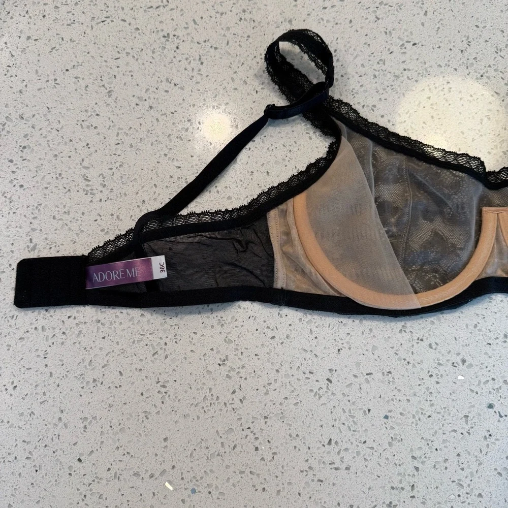 Adore Me Elegant Black Floral Lace Bra 36C NWOT